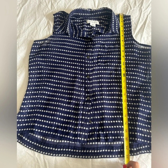 Liz Claiborne Blue White Star Print Sheer Sleeveless Tank Top Women's Size Small - Picture 7 of 11